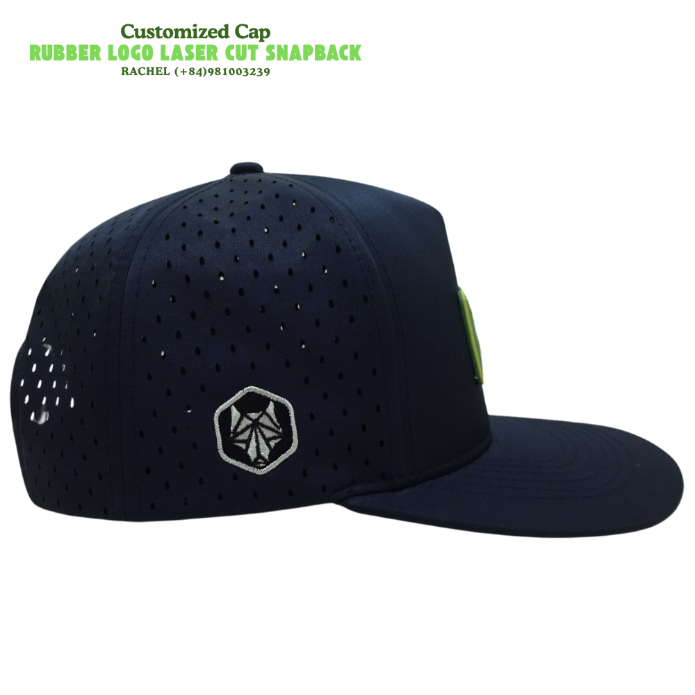 PVC Rubber Logo 5 Panel Laser Cut Snapback Flat Brim Customized Logo Heat Press Printing Single Breasted Buckle 4