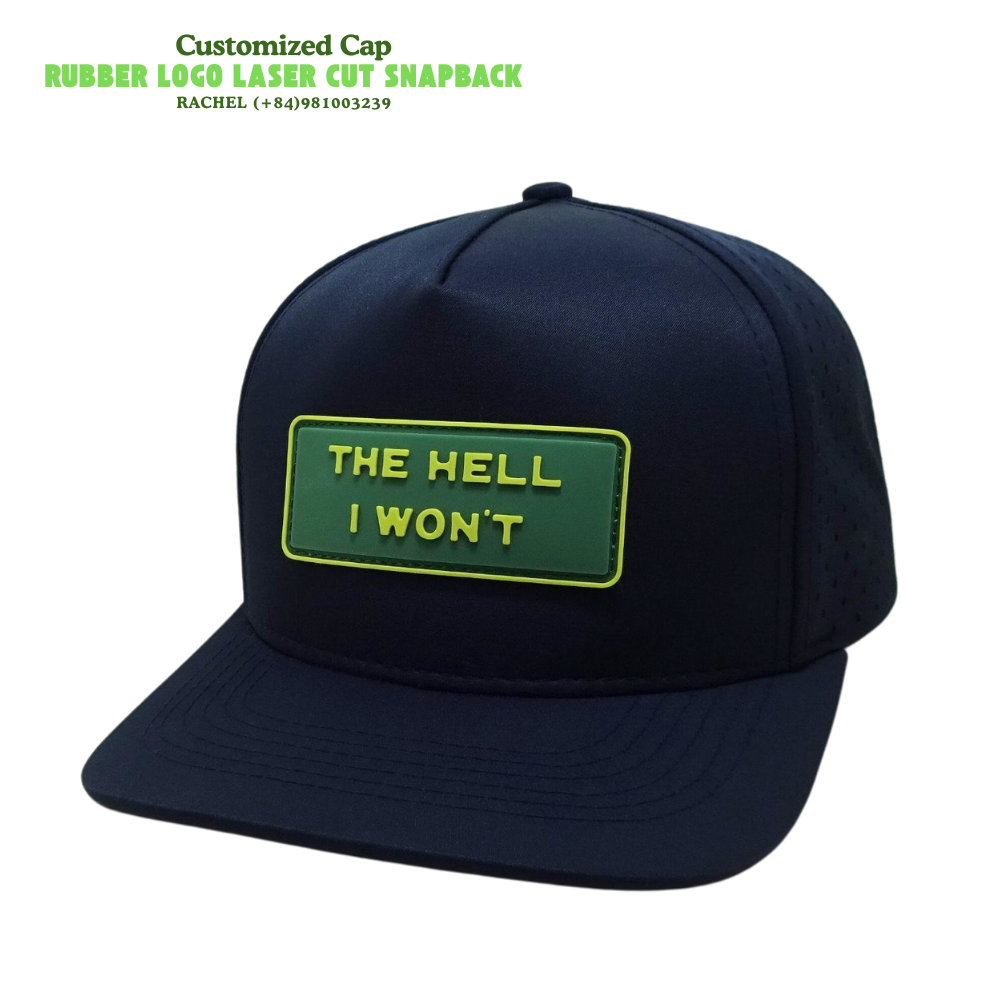 PVC Rubber Logo 5 Panel Laser Cut Snapback Flat Brim Customized Logo Heat Press Printing Single Breasted Buckle 2