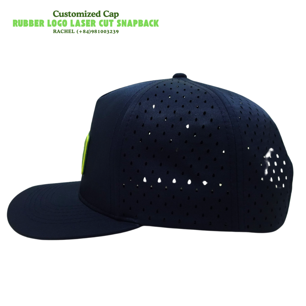 PVC Rubber Logo 5 Panel Laser Cut Snapback Flat Brim Customized Logo Heat Press Printing Single Breasted Buckle 3