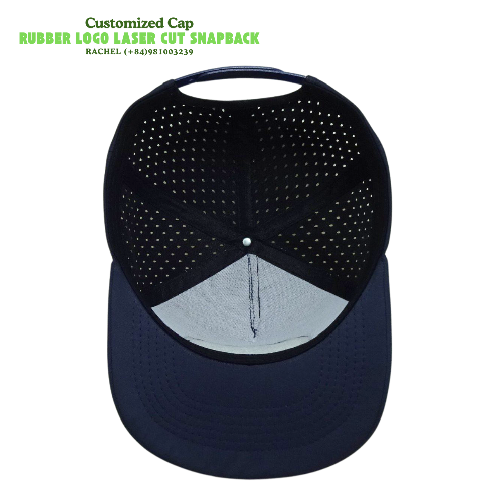 PVC Rubber Logo 5 Panel Laser Cut Snapback Flat Brim Customized Logo Heat Press Printing Single Breasted Buckle 5