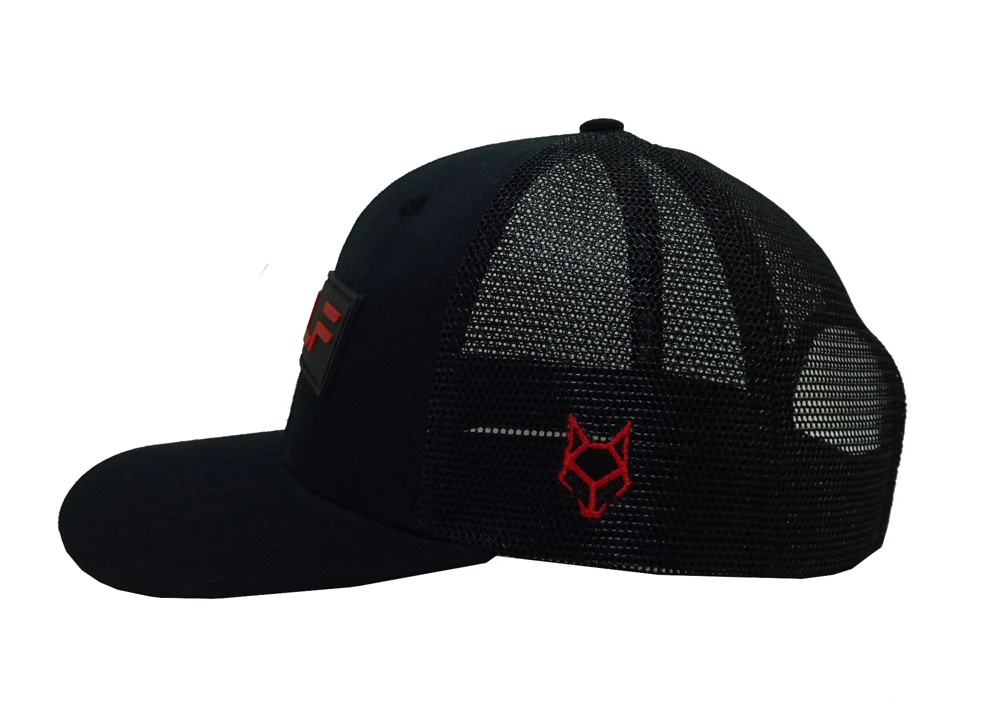 PVC Rubber Logo 6-Panel Curved Brim High Quality Black Color Medium Profile Cotton and Mesh Fabric Trucker Hat for Man 3