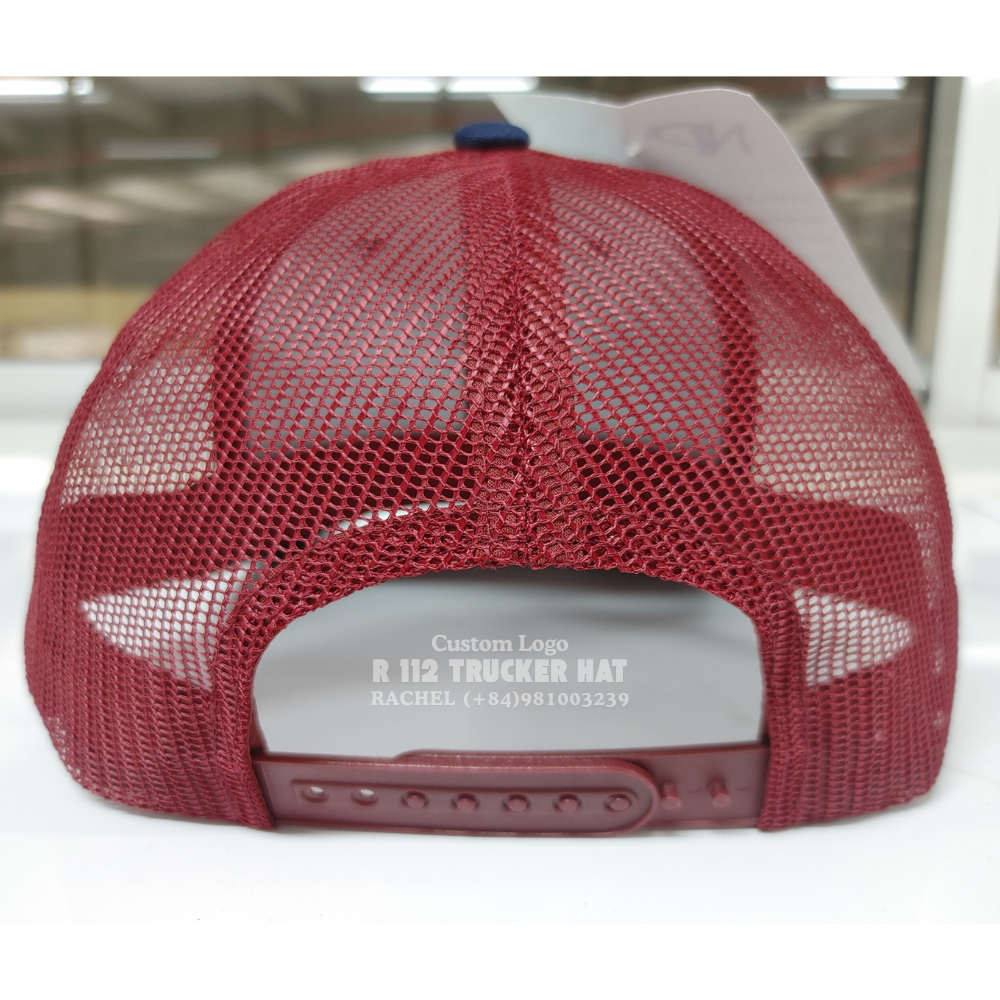 R 112 6 Panel Mesh Back Trucker Hats Structured Woven Patch Contrast Stitching Line Slightly Curved Brim Modern Styles Vietnam 5
