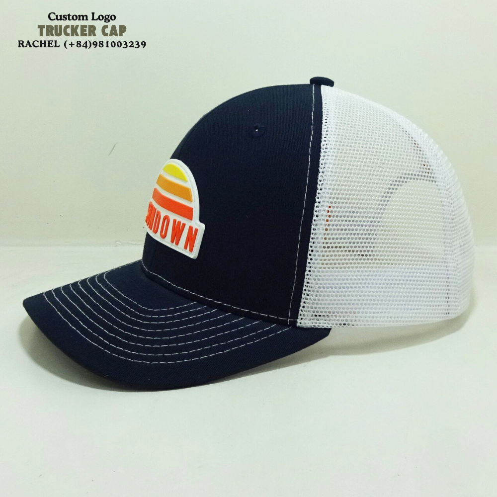 R 112 Rubber PVC Logo Patch Trucker Hat 6 Panel Gorras Structured Caps Stitching Line On Brim Inner Tapes Label On Sweatband OEM 2