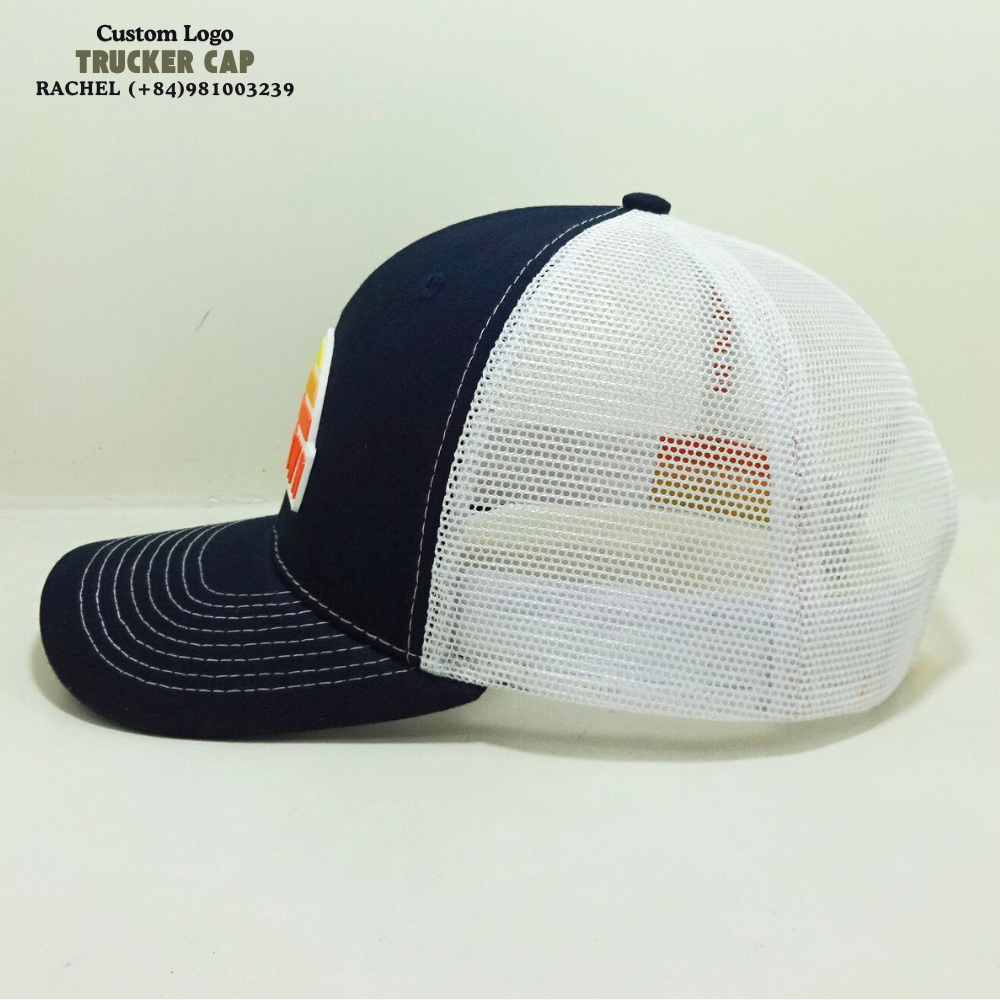 R 112 Rubber PVC Logo Patch Trucker Hat 6 Panel Gorras Structured Caps Stitching Line On Brim Inner Tapes Label On Sweatband OEM 3
