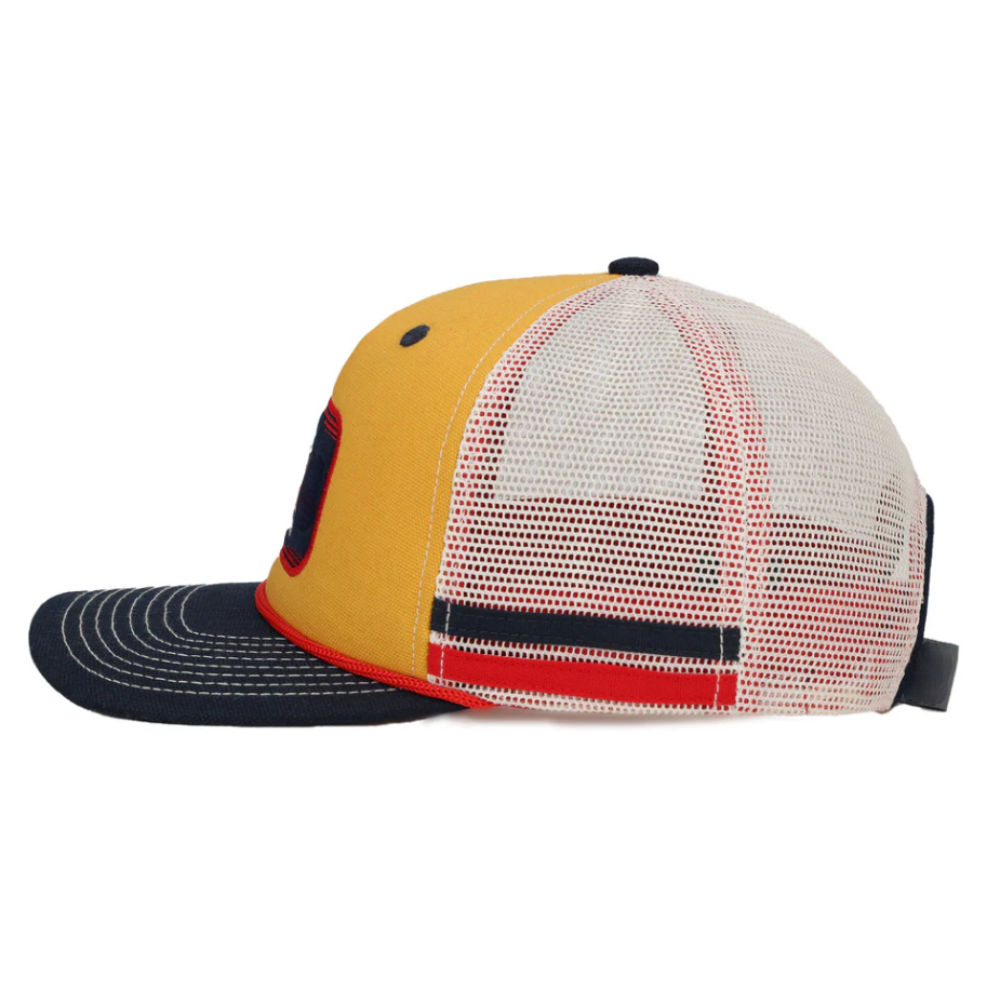 R 112 Side Stripes Trucker Hats Rope Custom Eyelets Color Stitching Lines on Brim Embroidered/Woven Patch Double Row Buckle OEM 3