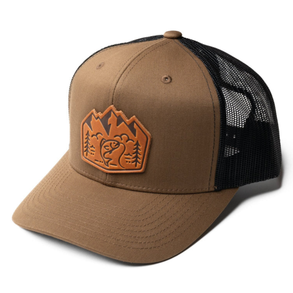 R 112 Trucker Hats 6 Panel Gorras Leather Logo Patch Structured Cap Contrast Mesh Color Breathable Plastic Single Row Snapback 4