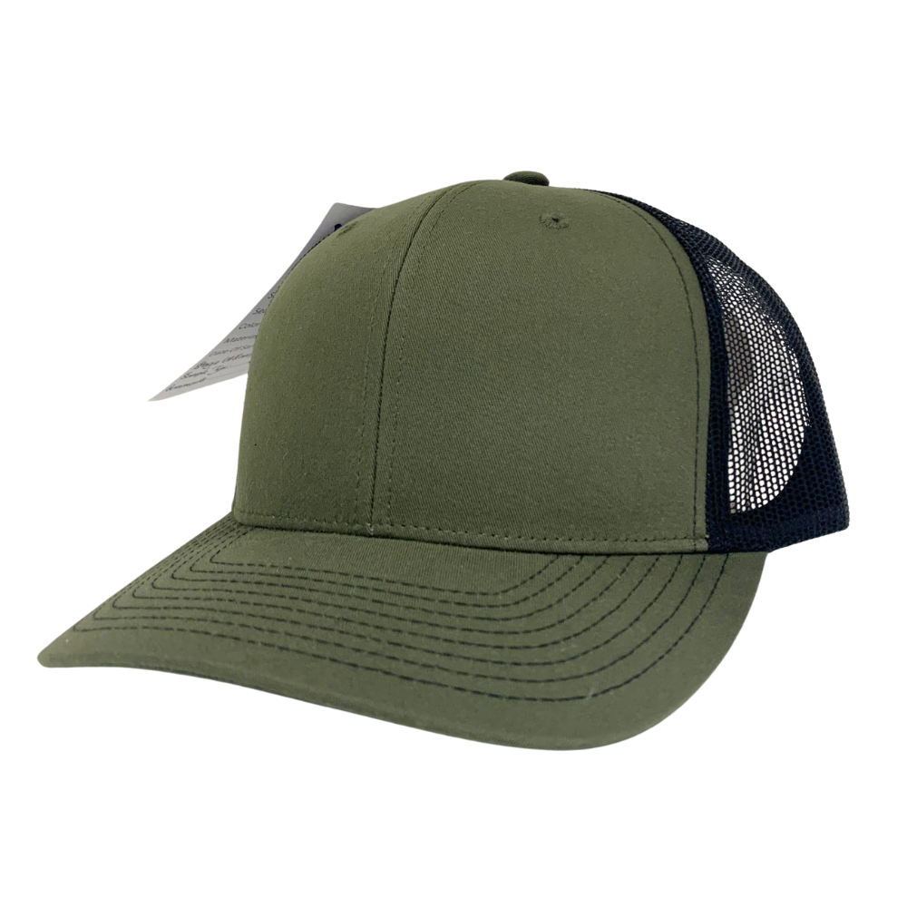 R 112 Trucker Hats 6 Panel Structured Cap Embroidered Logo on Front Side Contrast Stitching Line on Brim Snapback Closure Unisex 3