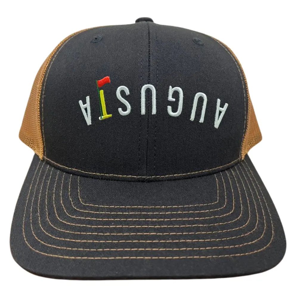 R 112 Trucker Hats 6 Panel Structured Caps Embroidered Logo Contrast Mesh and Stitching Lines on Brim Single Row Buckle Snapback 2
