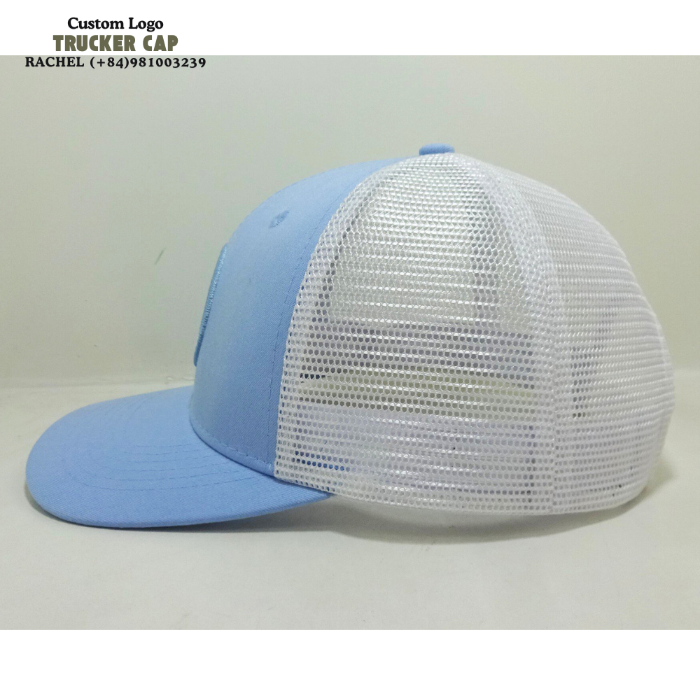 R 112/Y 6006 6 Panel Trucker Hats 6 Panel Caps Structured Gorras Precurve Visor White Mesh Embroidered Logo Snapback Closure OEM 4