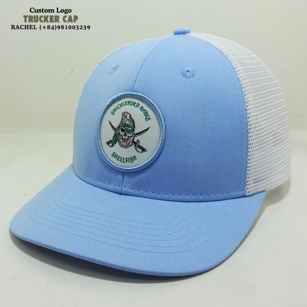 R 112/Y 6006 6 Panel Trucker Hats 6 Panel Caps Structured Gorras Precurve Visor White Mesh Embroidered Logo Snapback Closure OEM 3