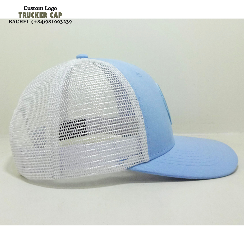 R 112/Y 6006 6 Panel Trucker Hats 6 Panel Caps Structured Gorras Precurve Visor White Mesh Embroidered Logo Snapback Closure OEM 5