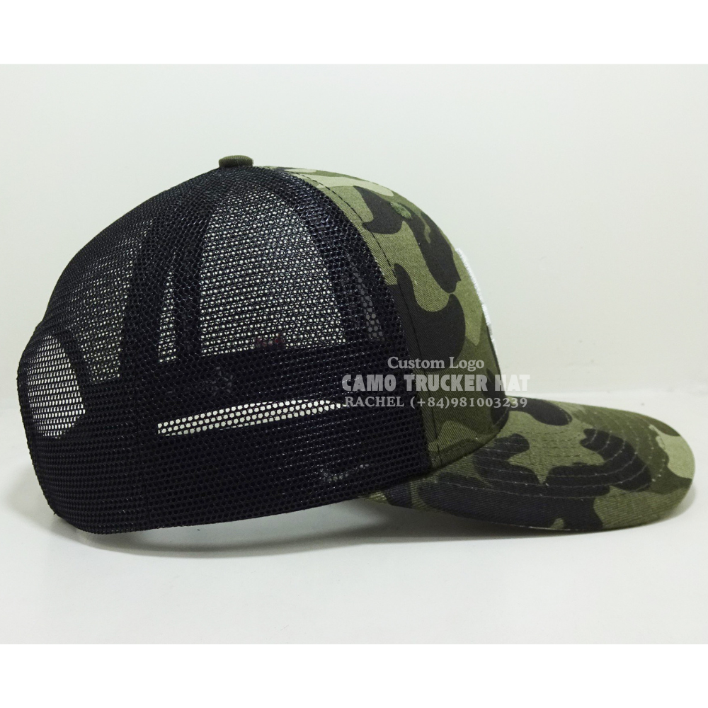 R 112/Y 6006 Hot Selling Camouflage Trucker Hats 6 Panel Curved Brim Breathable Mesh Adjustable Snapback Vietnam Headwear Unisex 5