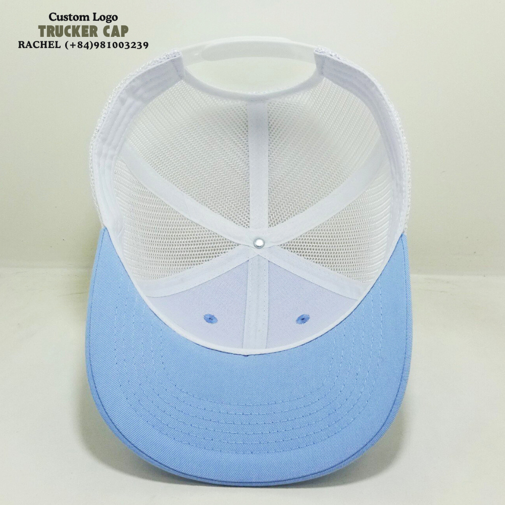 R 112/Y 6606 Trucker Hats 6 Panel Gorras Structured Caps Embroidered Logo Light Blue/White Breathable Mesh Adjustable Snapback 7