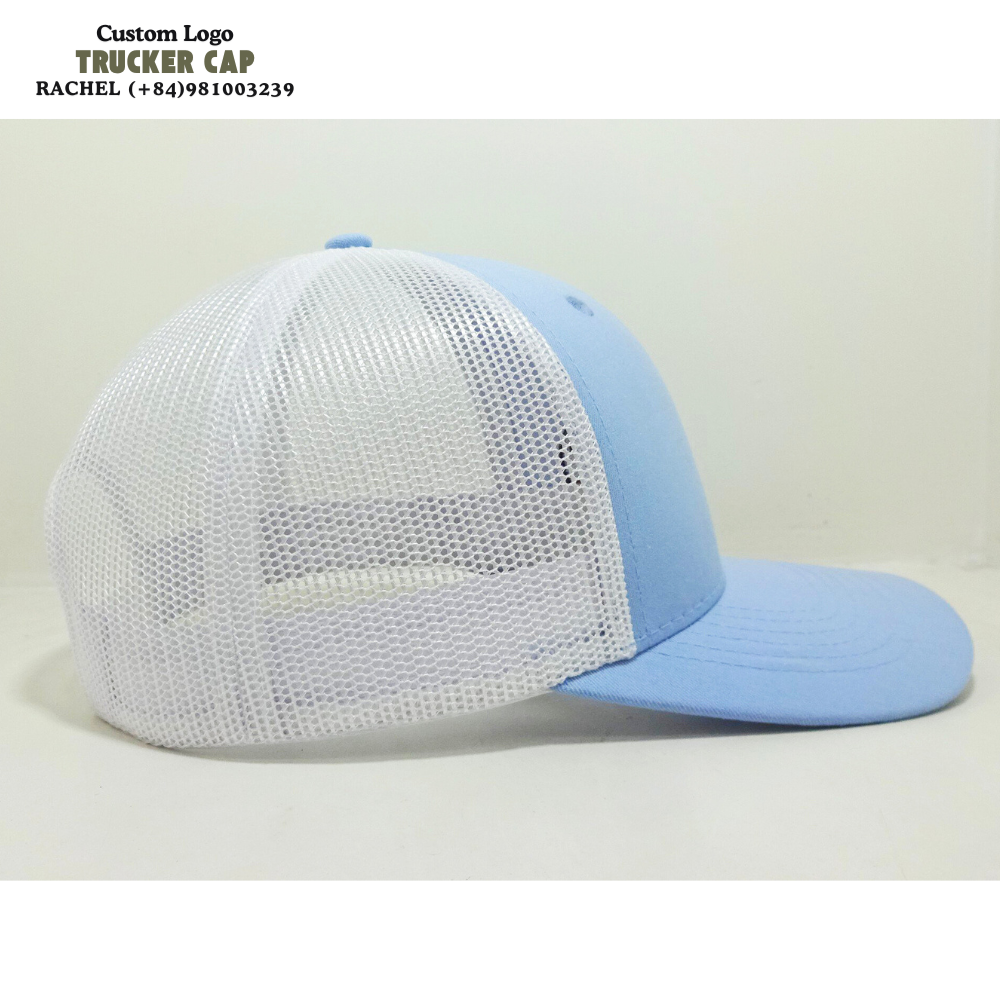 R 112/Y 6606 Trucker Hats 6 Panel Gorras Structured Caps Embroidered Logo Light Blue/White Breathable Mesh Adjustable Snapback 6