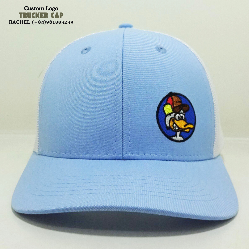 R 112/Y 6606 Trucker Hats 6 Panel Gorras Structured Caps Embroidered Logo Light Blue/White Breathable Mesh Adjustable Snapback 3