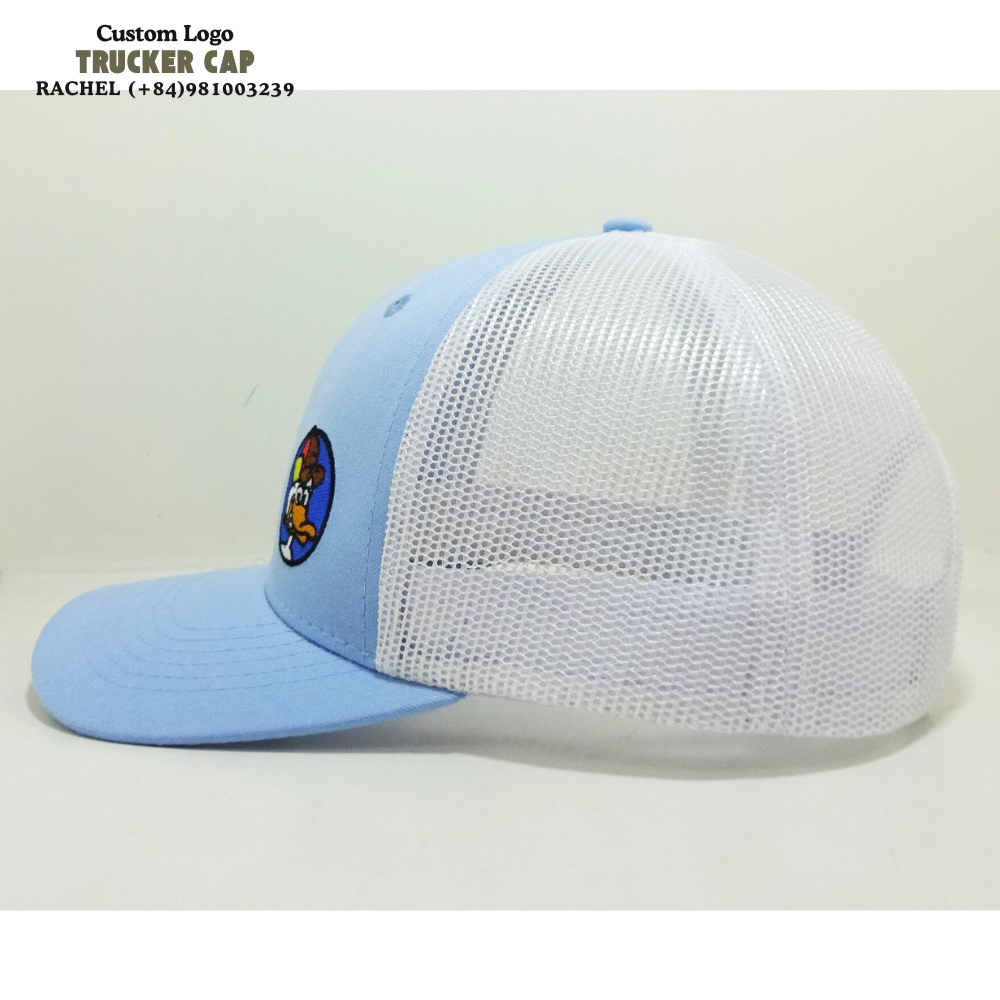 R 112/Y 6606 Trucker Hats 6 Panel Gorras Structured Caps Embroidered Logo Light Blue/White Breathable Mesh Adjustable Snapback 5