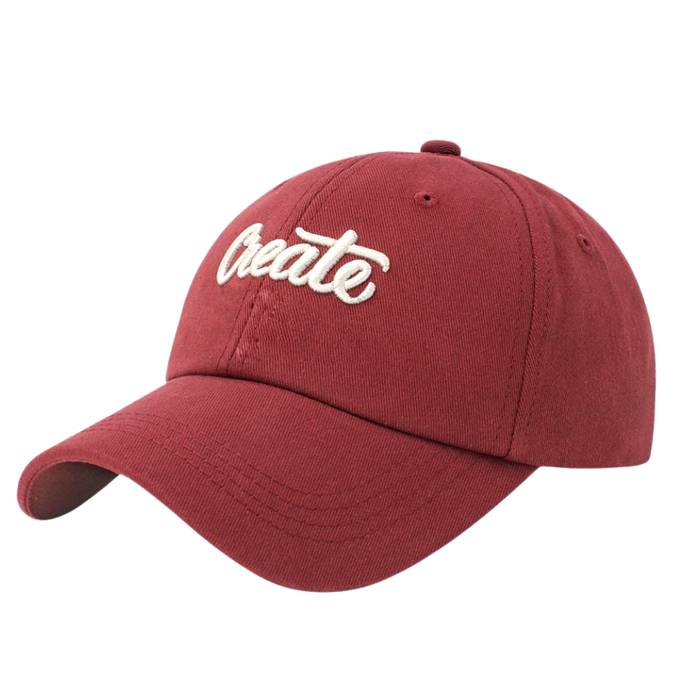 Red 6 Panel Baseball Cap Structured Custom 3D Embroidered Logo On Front Side For Your Brand Tag On Sweatband Strap Back Closure 3