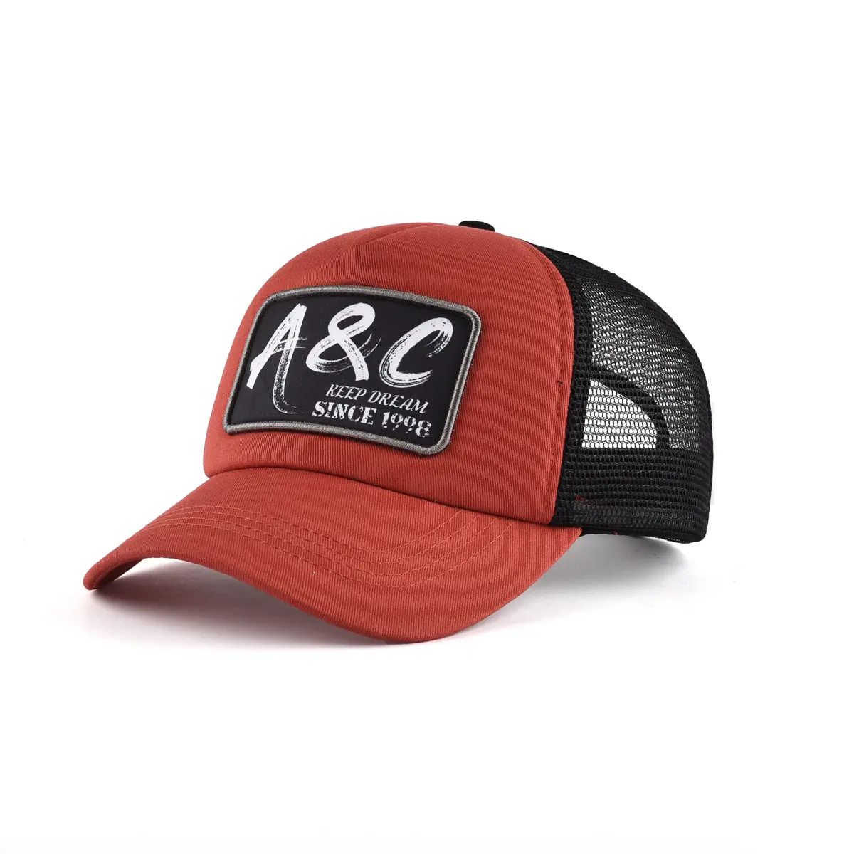 Red-brick Color Collision Effect 6 Panels Wholesale Trucker Hat High Quality Custom Logo Outdoor Travel Golf ShadeTrucker Hat 2