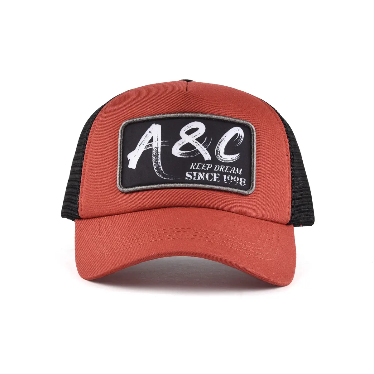 Red-brick Color Collision Effect 6 Panels Wholesale Trucker Hat High Quality Custom Logo Outdoor Travel Golf ShadeTrucker Hat 1