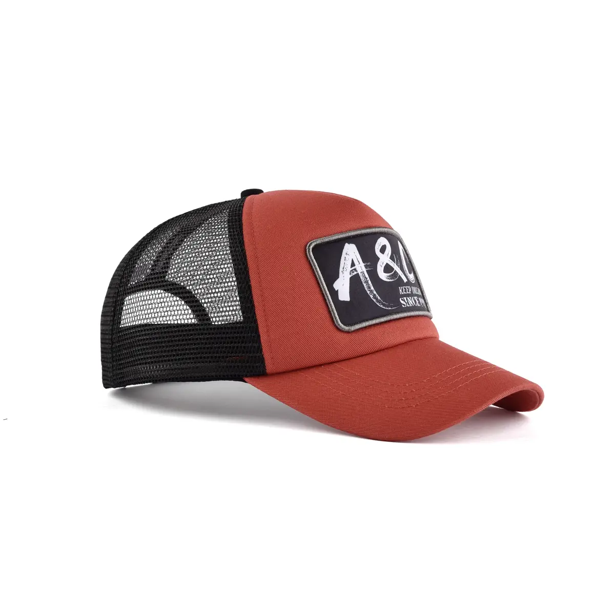 Red-brick Color Collision Effect 6 Panels Wholesale Trucker Hat High Quality Custom Logo Outdoor Travel Golf ShadeTrucker Hat 4