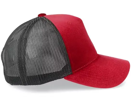 Red Color Velvet Trucker Hat Custom Logo 5-Panel Curved Brim High Quality Medium Profile Wholesale Products Trucker Hat 3