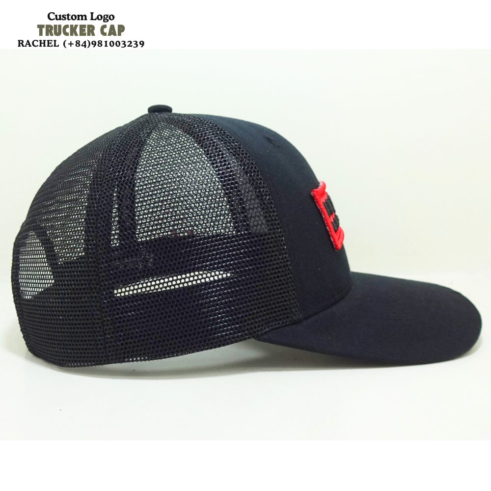 Red Embroidered Logo/Woven Patch Trucker Hats 6 Panel Structured Gorras Custom Inner Tapes Closure Tag Adjustable Snapback Caps 4