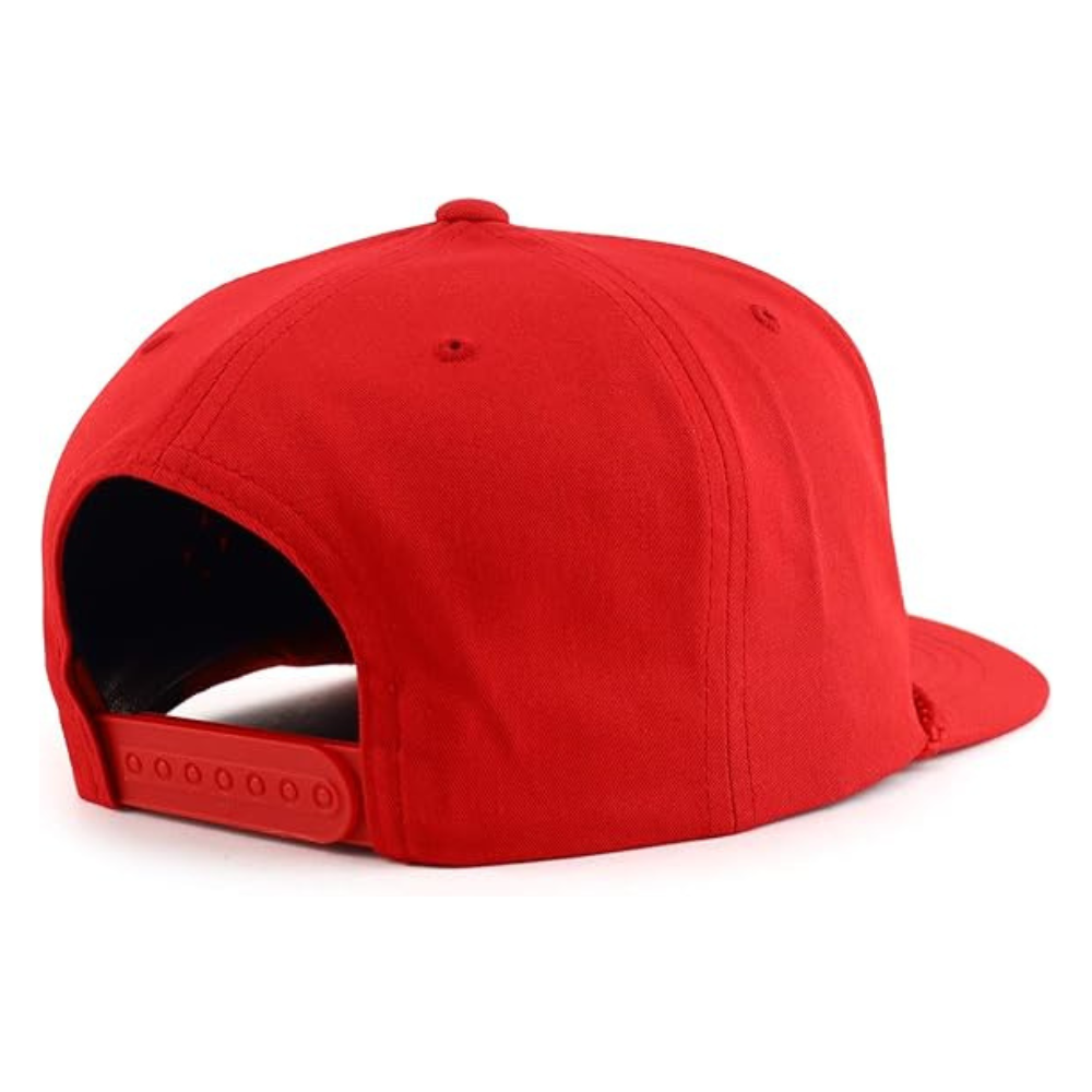 Red Snapback 5 Panel Leather Logo Patch Solid Color With Rope on Brim Flat Brim Plastic Single Row Buckle Closure Wholesale OEM 4