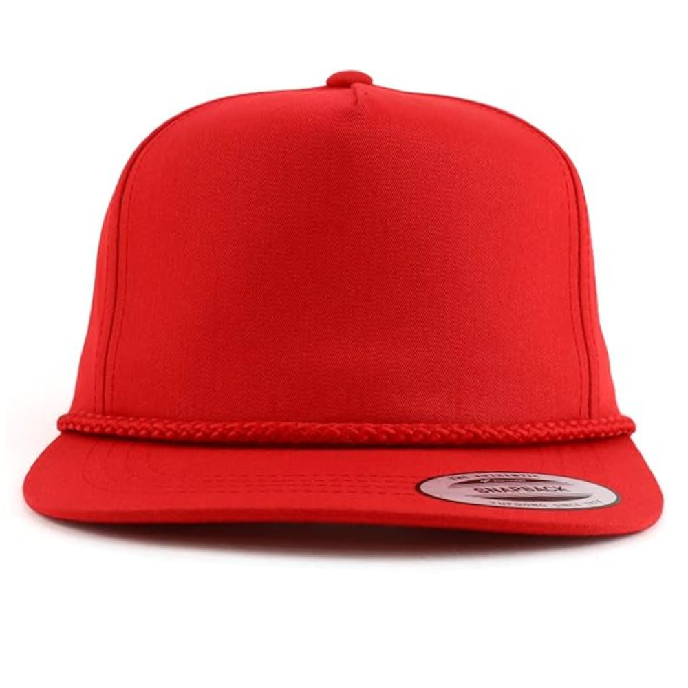 Red Snapback 5 Panel Leather Logo Patch Solid Color With Rope on Brim Flat Brim Plastic Single Row Buckle Closure Wholesale OEM 2