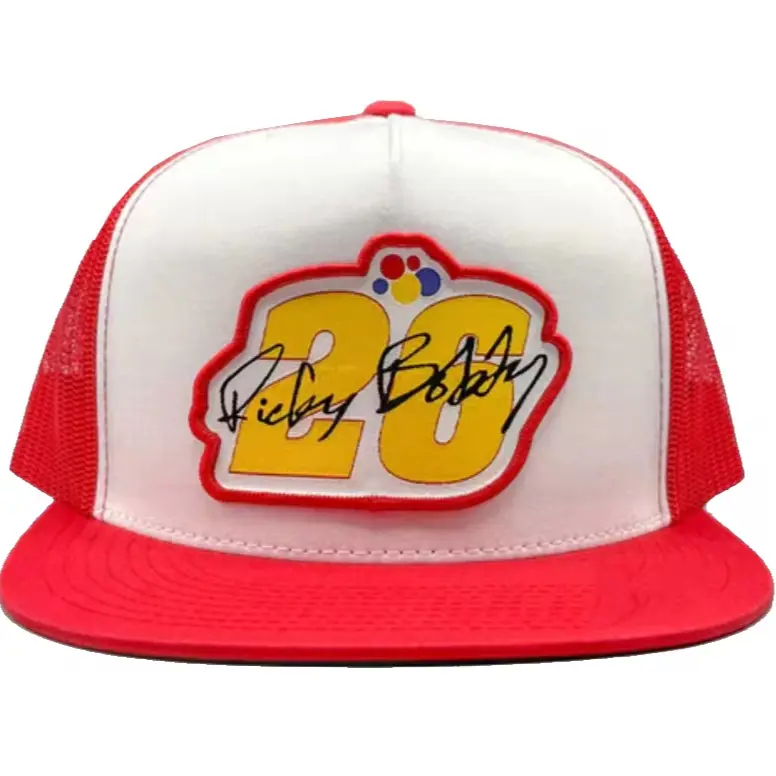 Red/White Color Wholesale Products Trucker Hat Custom Logo 5-Panel Flat Brim High Quality High Profile Mesh Back Cap Trucker Hat 1