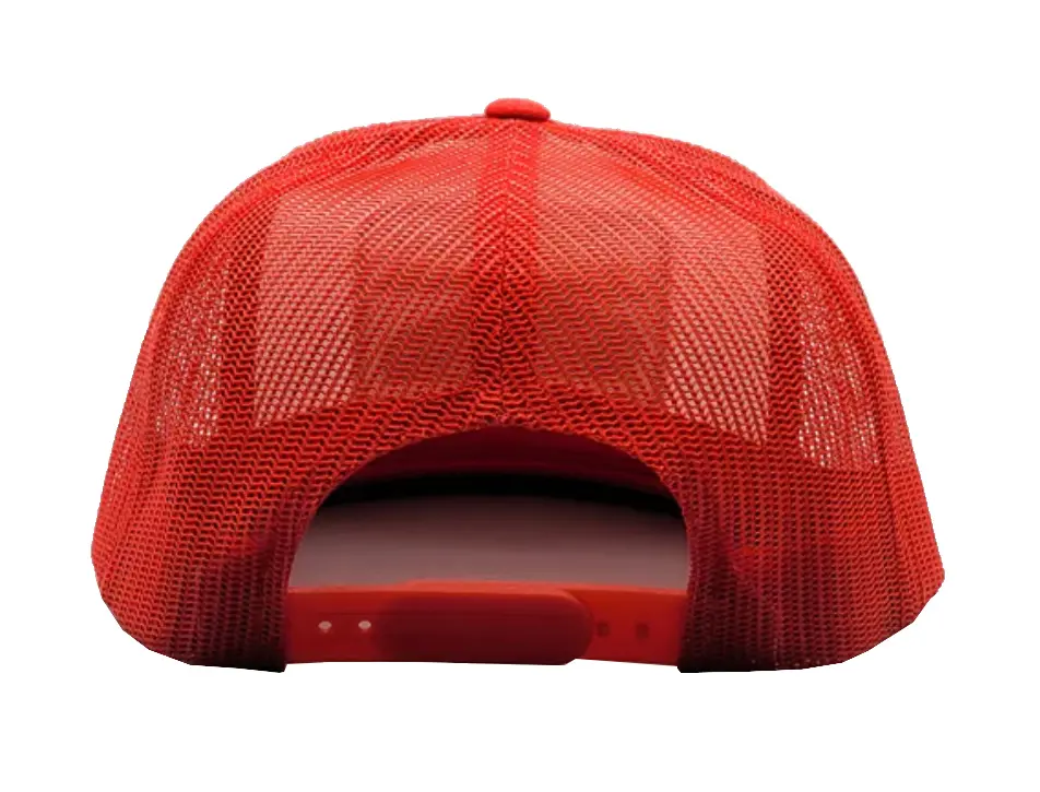 Red/White Color Wholesale Products Trucker Hat Custom Logo 5-Panel Flat Brim High Quality High Profile Mesh Back Cap Trucker Hat 6