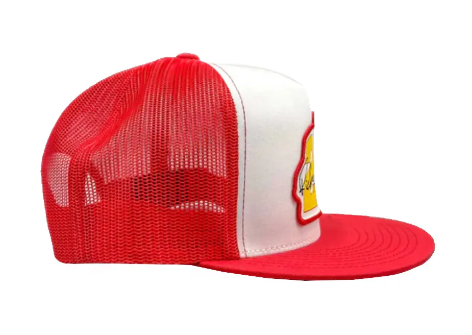 Red/White Color Wholesale Products Trucker Hat Custom Logo 5-Panel Flat Brim High Quality High Profile Mesh Back Cap Trucker Hat 5