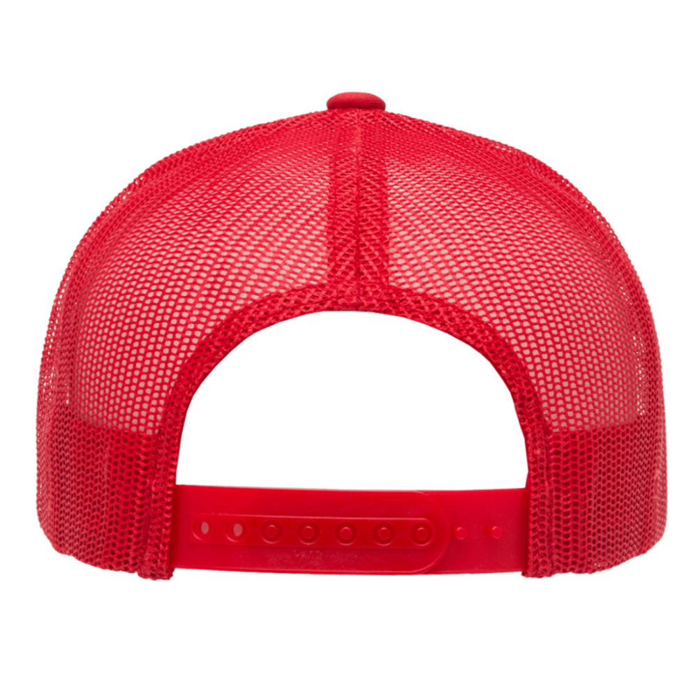 Red Y 6506 5 Panel Trucker Hats Structured Mid Profile Retro Custom Embroidery/Woven Logo Patch Single Row Snapback Closure OEM 4