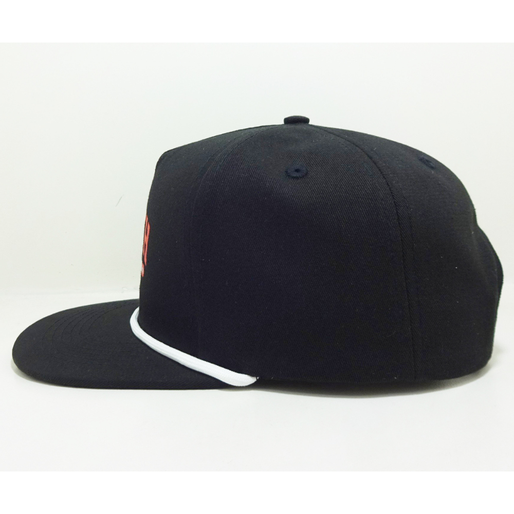 Rope Hat Snapback Caps 5 Panel Flat Brim Printed Logo Structured Gorras Black White Adjustable Single Row Plastic Closure Unisex 3