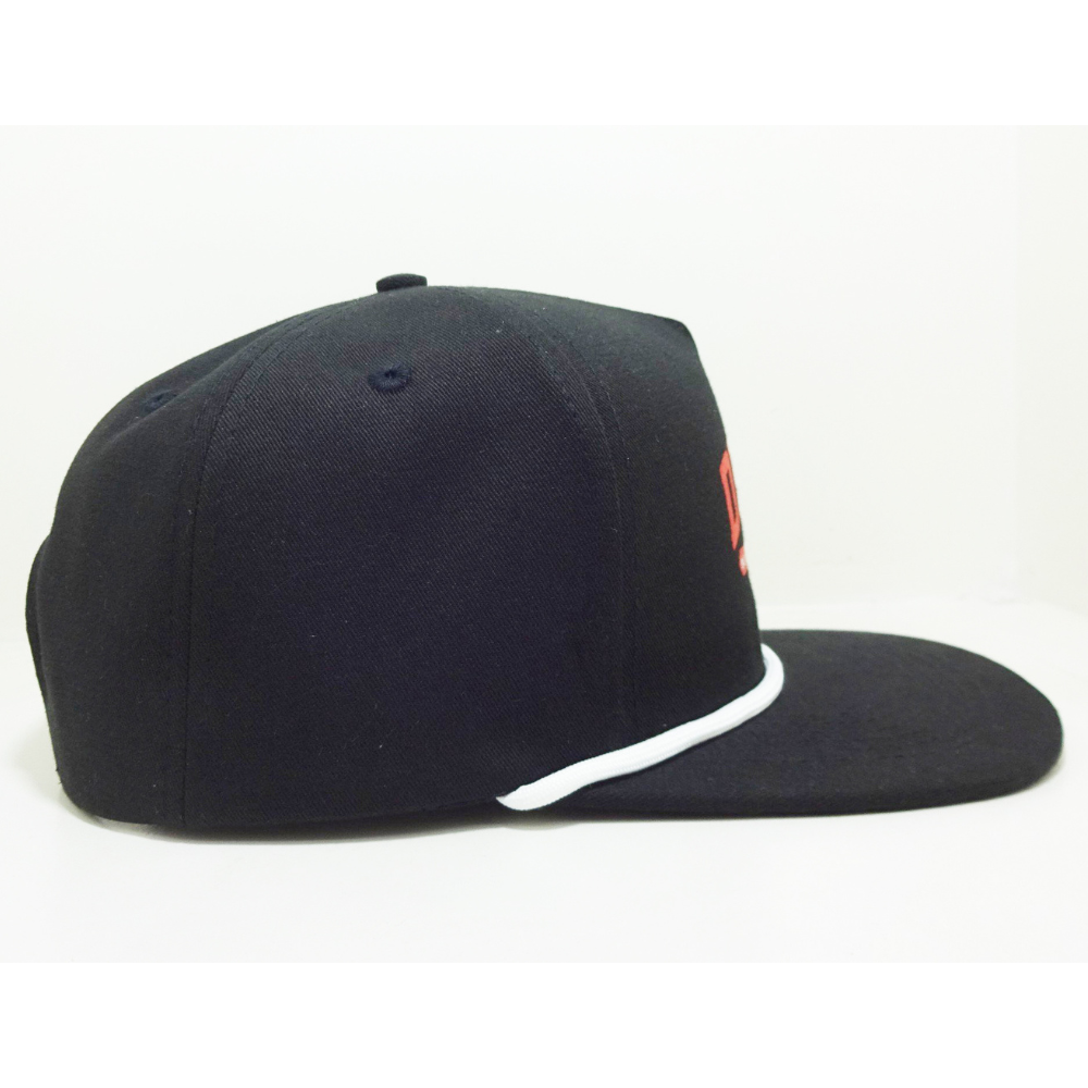 Rope Hat Snapback Caps 5 Panel Flat Brim Printed Logo Structured Gorras Black White Adjustable Single Row Plastic Closure Unisex 4