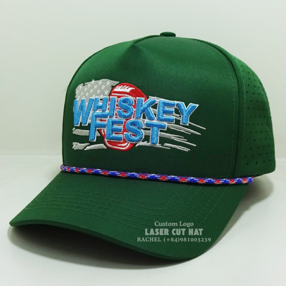 Rope Hats 5 Panel Laser Cut Perforated Hole Embroidered Logo Structured Waterproof Caps Adjustable Snapback Closure Vietnam OEM 3