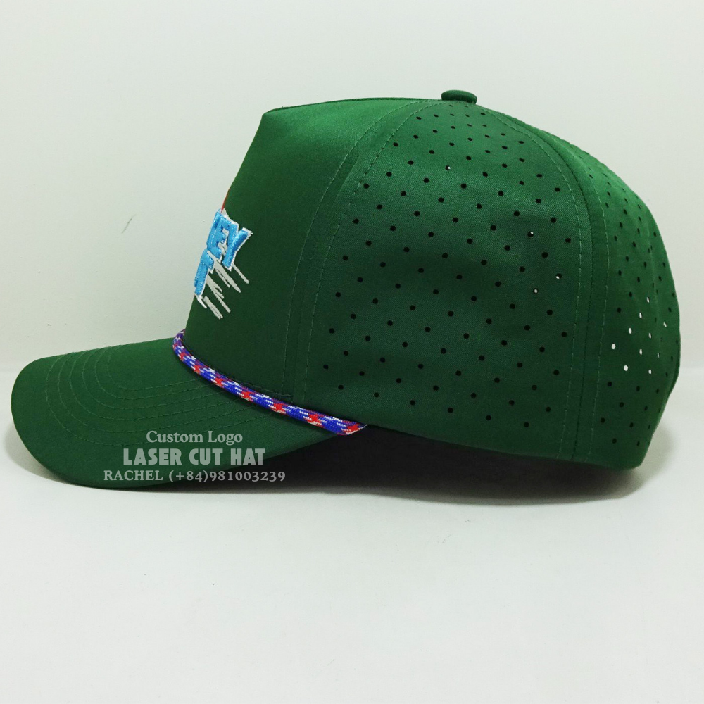 Rope Hats 5 Panel Laser Cut Perforated Hole Embroidered Logo Structured Waterproof Caps Adjustable Snapback Closure Vietnam OEM 4