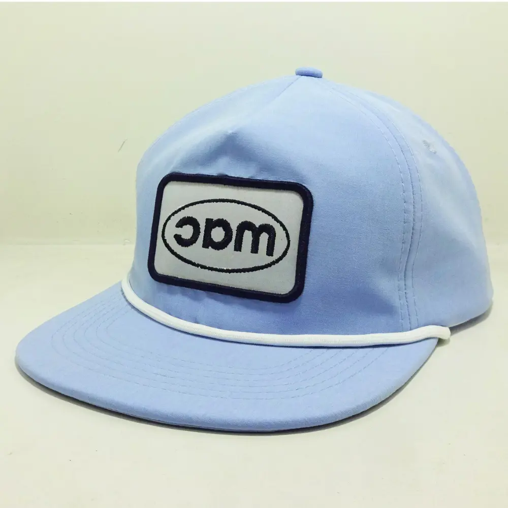 Rope Hats Embroidered Woven Logo Patch Flat Brim Light Blue Color R 256 Caps Shape Adjustable Single Row Snapback Closure Unisex 2