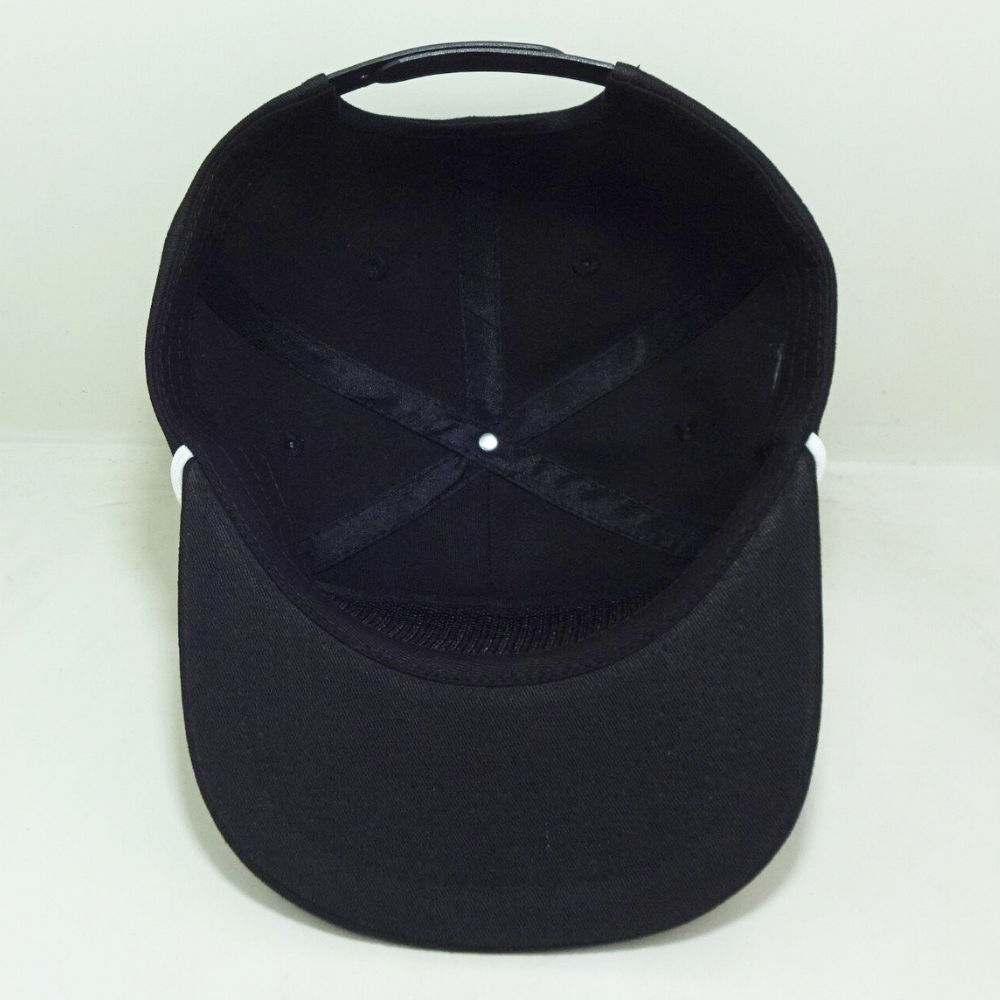 Rope Hats Embroidered/Woven Patch Flat Brim Snapback 5 Panel Structured Caps Black/White Adjustable Single Row Buckle Closure 5