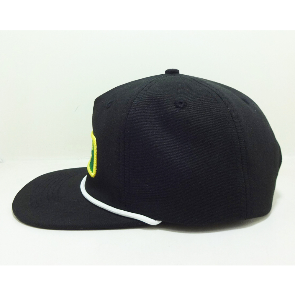 Rope Hats Embroidered/Woven Patch Flat Brim Snapback 5 Panel Structured Caps Black/White Adjustable Single Row Buckle Closure 3