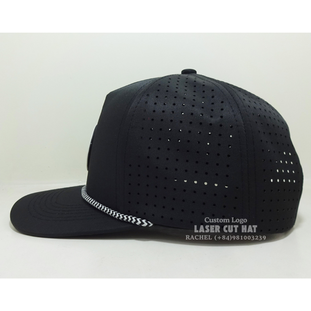 Rope Hats Rubber Logo Patch 5 Panel Structured Laser Cut Hole Perforated Waterproof Slightly Curved Brim Vietnam Factory Unisex 5