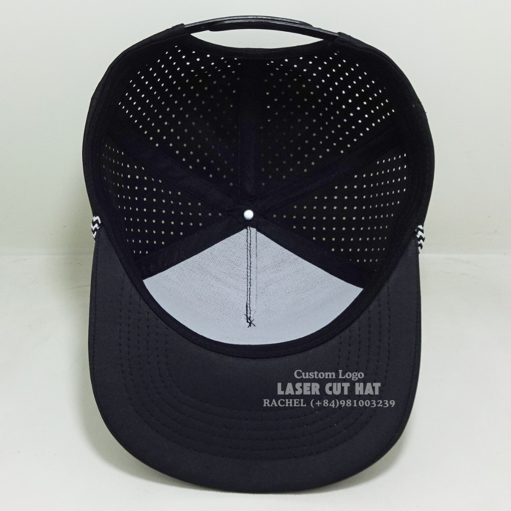Rope Hats Rubber Logo Patch 5 Panel Structured Laser Cut Hole Perforated Waterproof Slightly Curved Brim Vietnam Factory Unisex 6