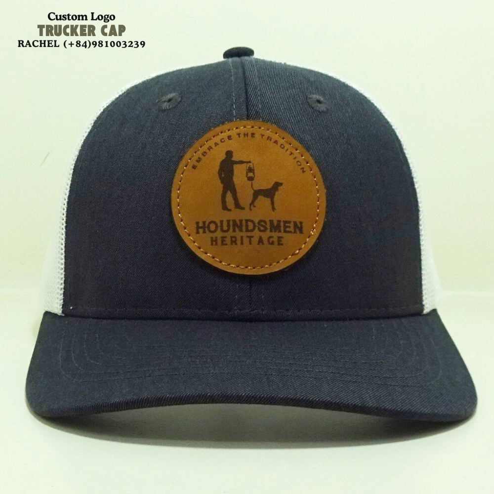 Rounded Leather Patch Hats Trucker 6 Panel Gorras Structured Caps Slightly Curved Brim Black/White Adjustable Snapback Closure