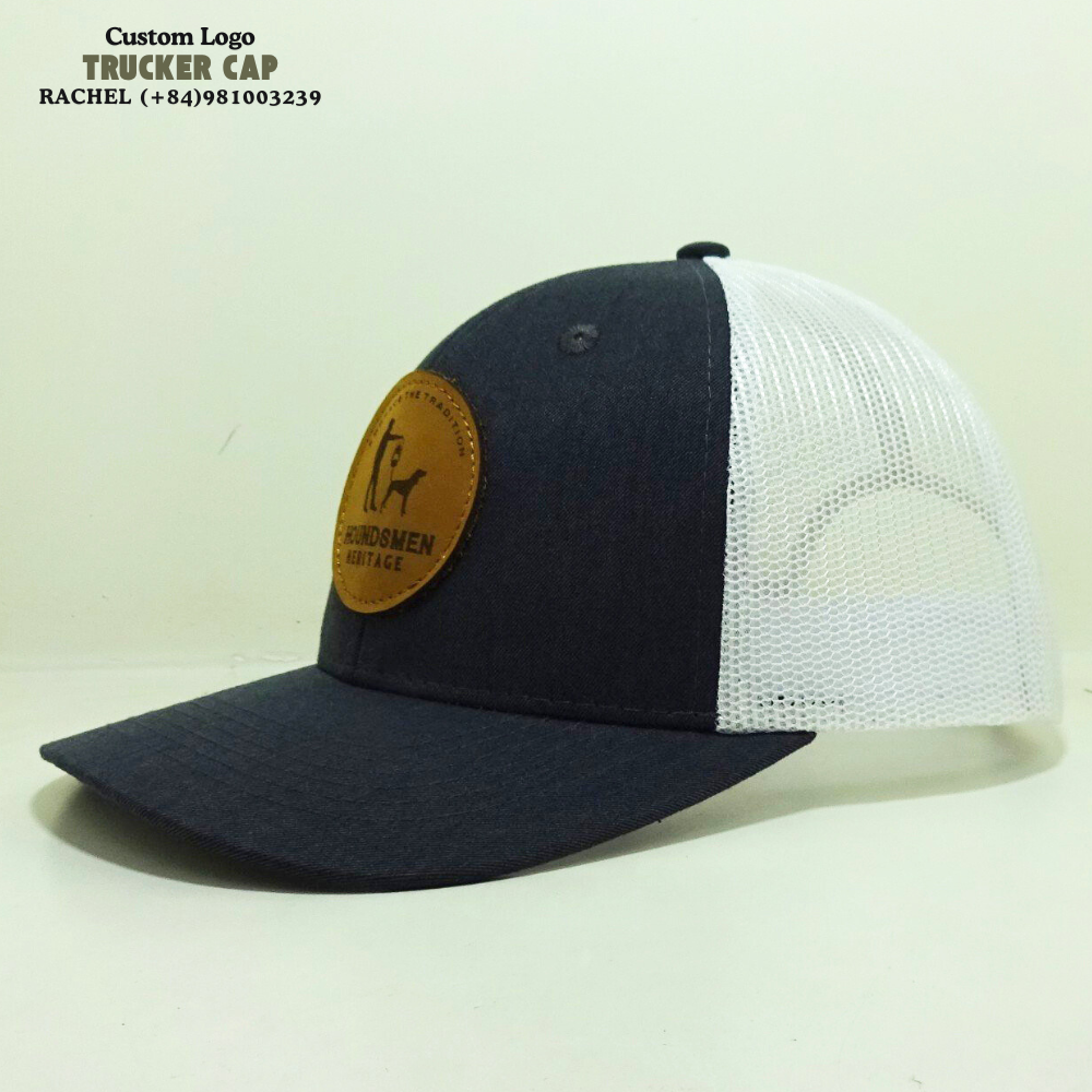 Rounded Leather Patch Hats Trucker 6 Panel Gorras Structured Caps Slightly Curved Brim Black/White Adjustable Snapback Closure 2