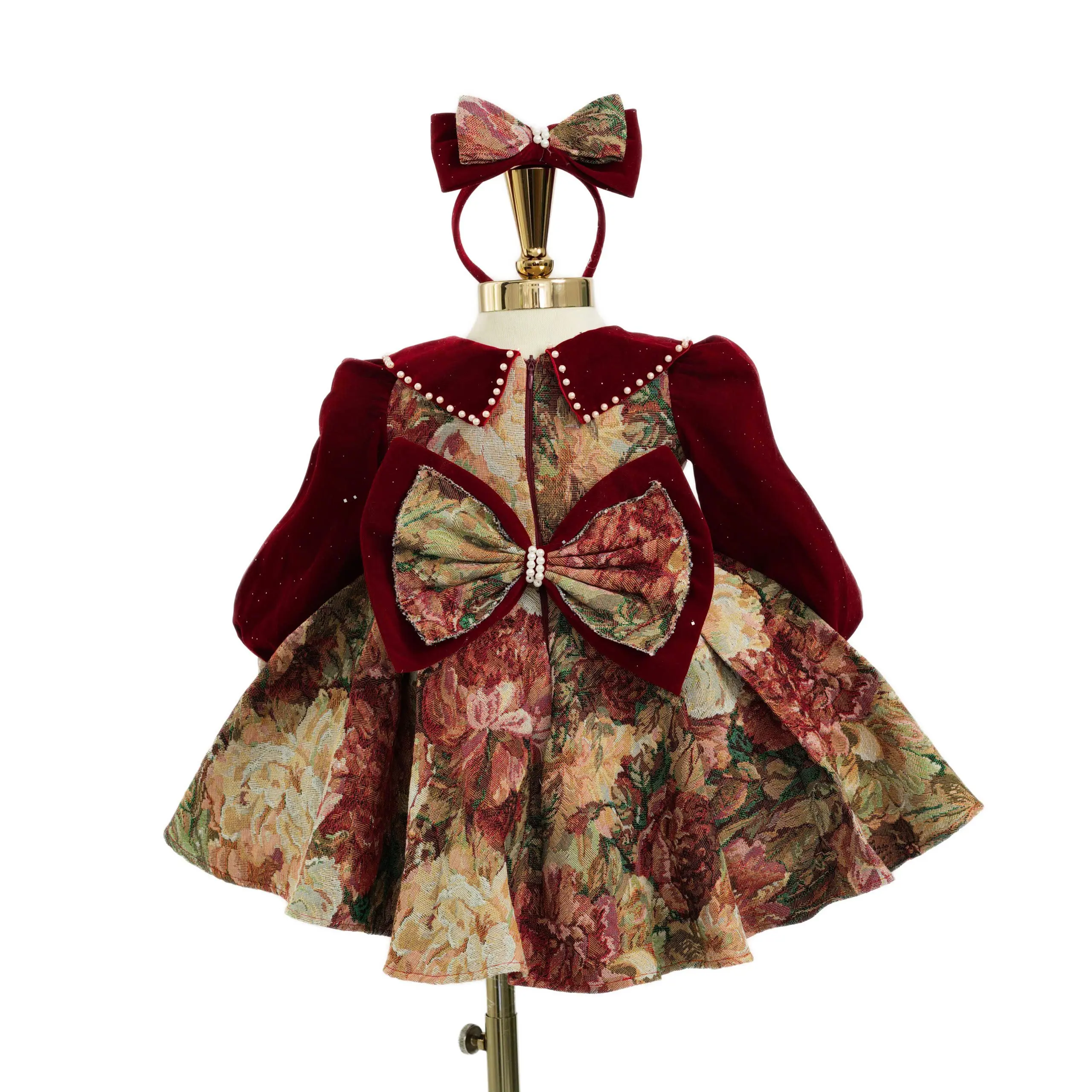 2Best Price Winter Velvet Brocade Princess Dress for Baby Girls OEM ODM Large Size Party Style Clothes Made in Vietnam 7