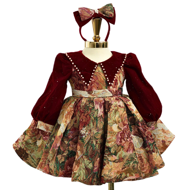 2Best Price Winter Velvet Brocade Princess Dress for Baby Girls OEM ODM Large Size Party Style Clothes Made in Vietnam 4