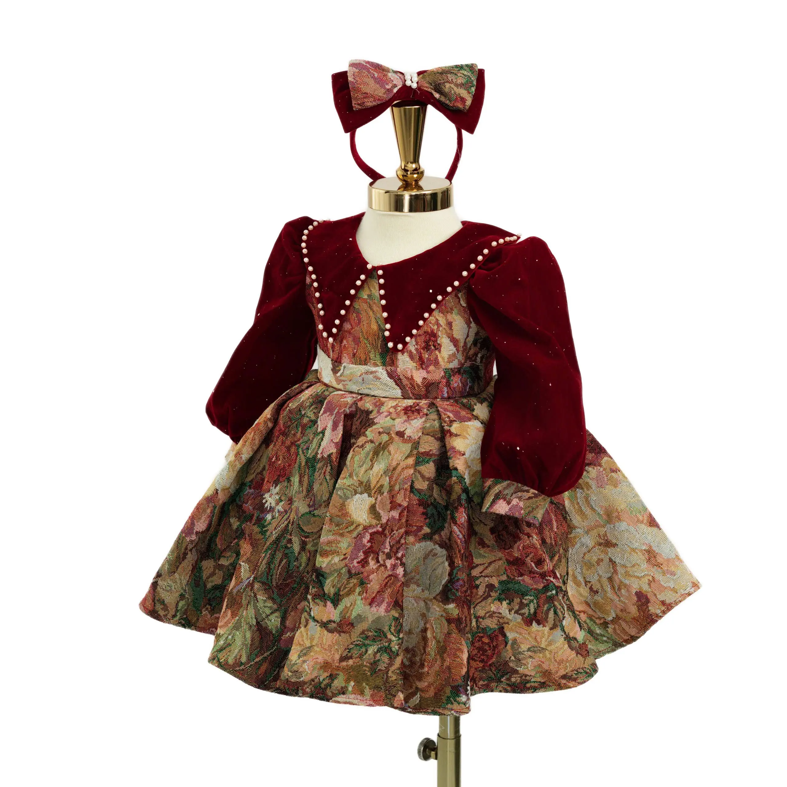 2Best Price Winter Velvet Brocade Princess Dress for Baby Girls OEM ODM Large Size Party Style Clothes Made in Vietnam 5