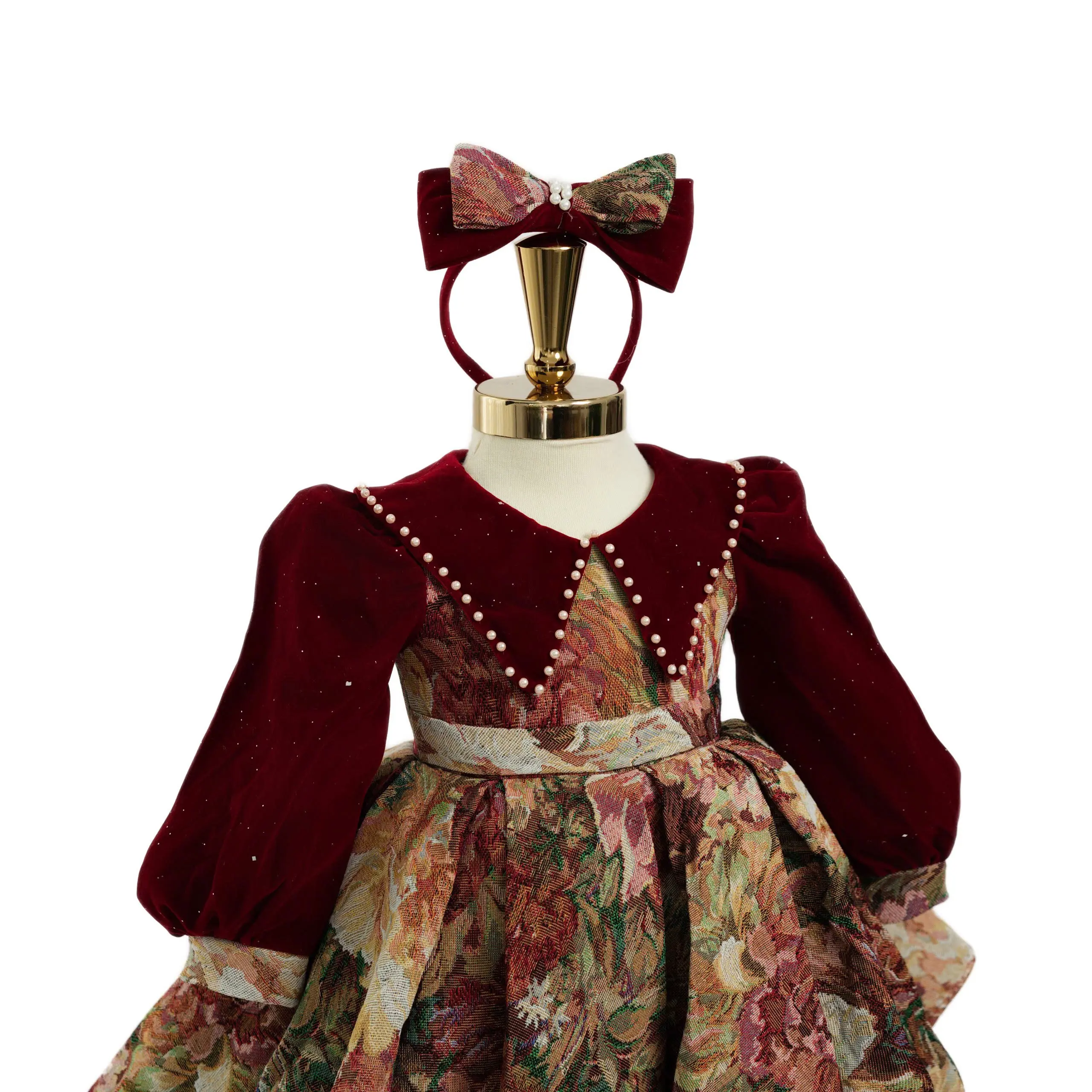2Best Price Winter Velvet Brocade Princess Dress for Baby Girls OEM ODM Large Size Party Style Clothes Made in Vietnam 6