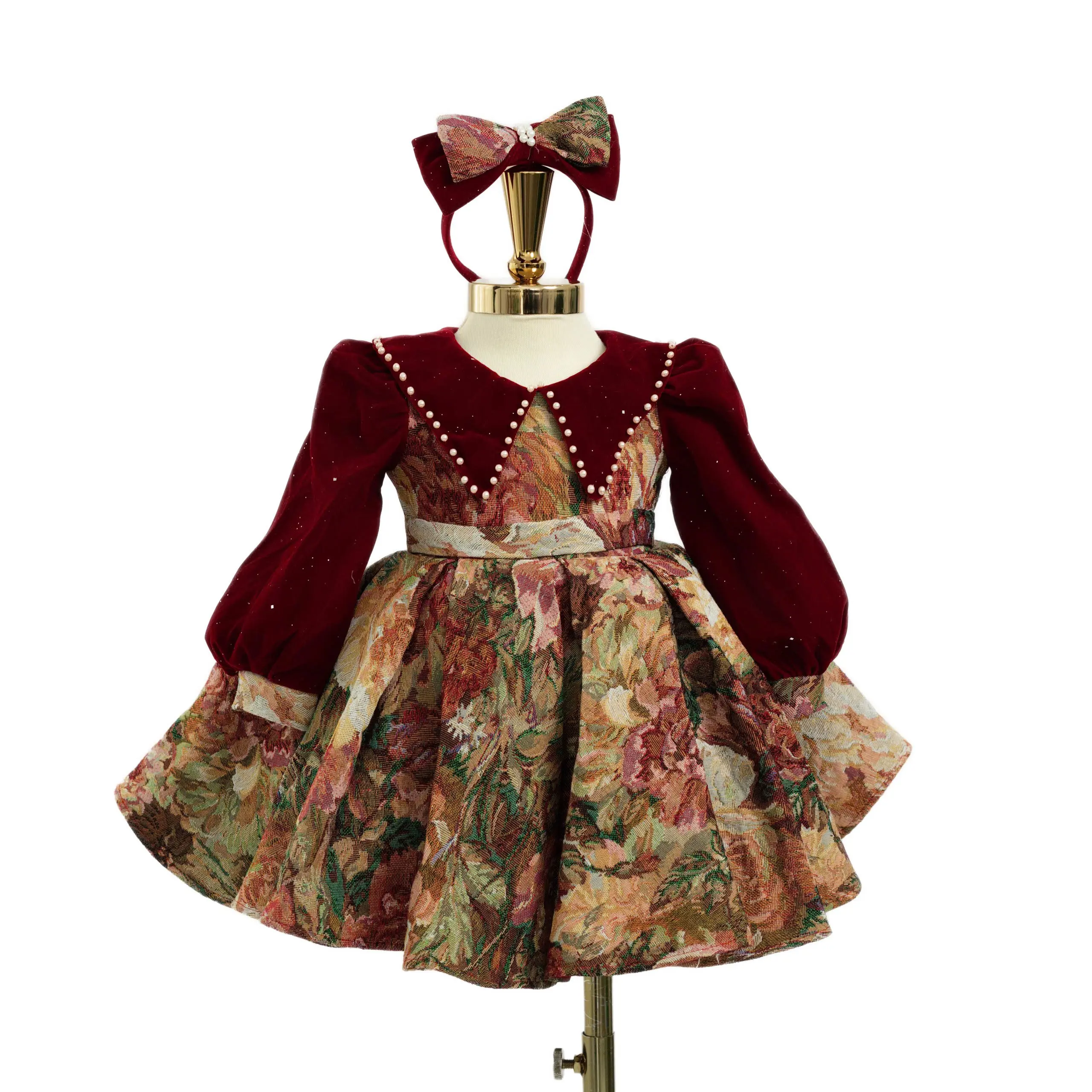 2Best Price Winter Velvet Brocade Princess Dress for Baby Girls OEM ODM Large Size Party Style Clothes Made in Vietnam 2