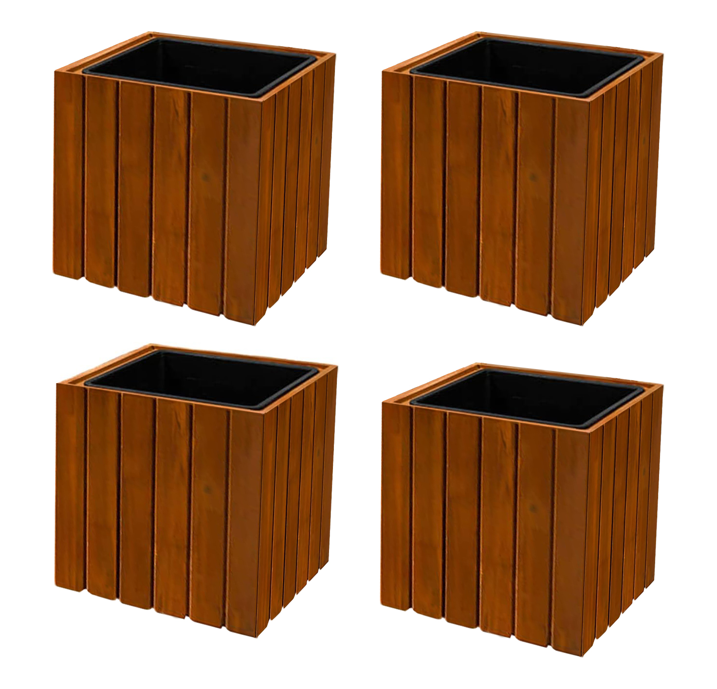 Factory Price Hardwood Square Planter With Plastic Pot Inside Wholesale Custom Natural Wood Outdoor Plant Pot From Vietnam Manufacturer 4