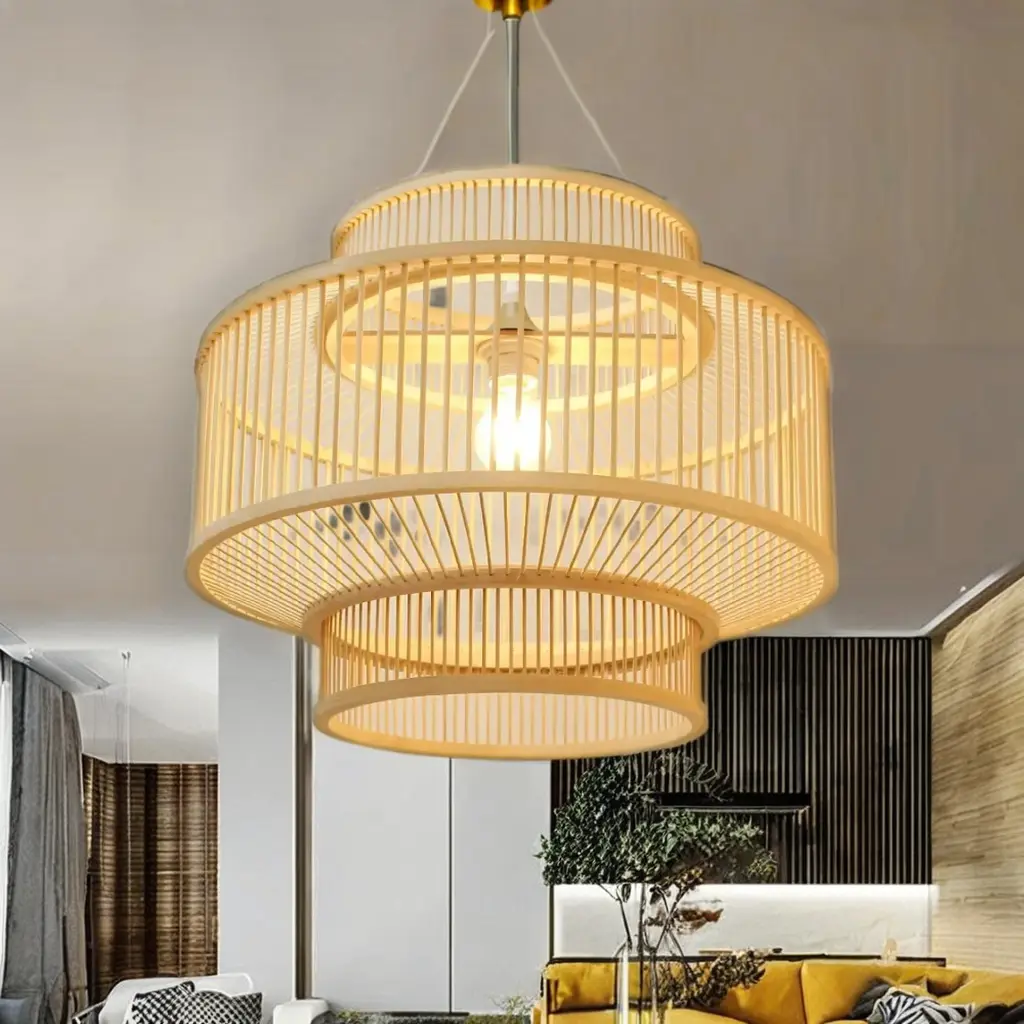 Bamboo Lampshade Pendant Light, Lamps made from handmade materials, home decoration accessories, wholesale. 4